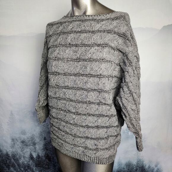 Andrea Jovine Gray Bat Wing Cable Knit Sweater | Women's Large - Picture 1 of 10
